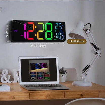 40cm Large Digital LED Wall Clock with Remote Control - 8 RGB Colors