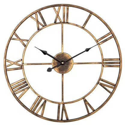 3D Roman Numerals 40cm Wall Clock - Retro Metal Iron Round Design