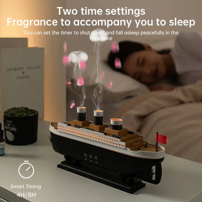 Titanic Ship Model Air Humidifier - 250ml Essential Oil Diffuser with Jellyfish Smoke Ring Spray