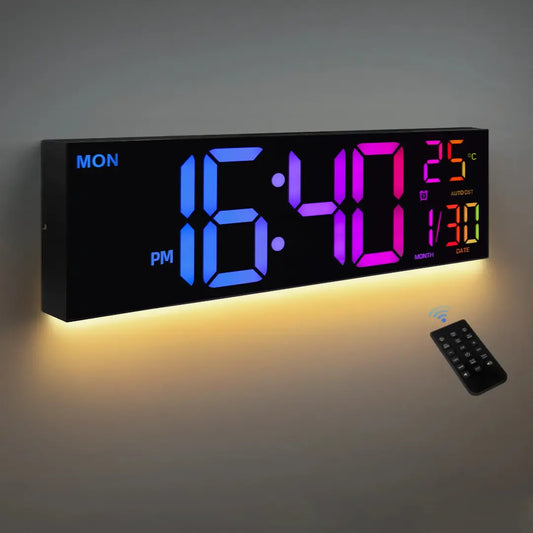 40cm Large Digital LED Wall Clock with Remote Control - 8 RGB Colors