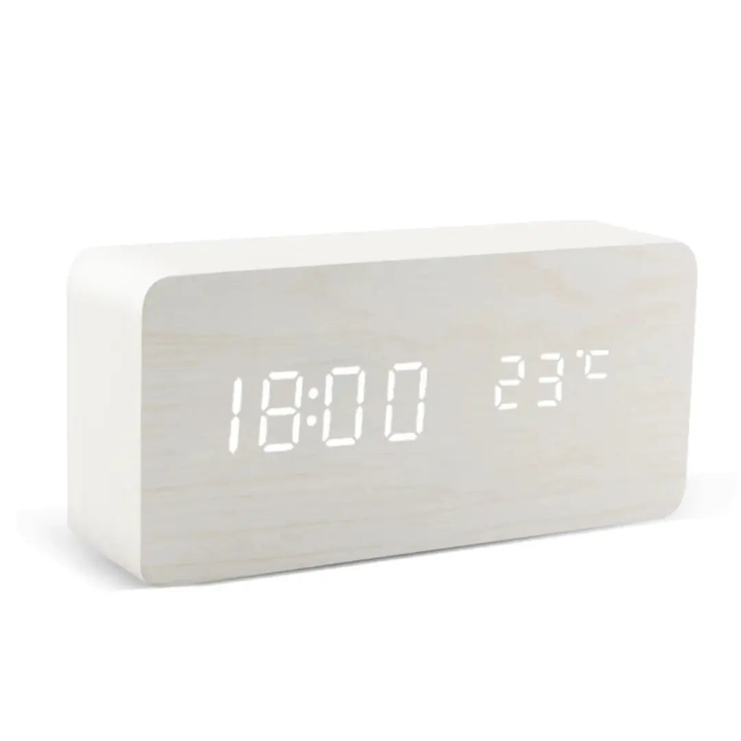 Rectangular Wooden LED Alarm Clock - Minimalist Desk Clock with Temperature Display