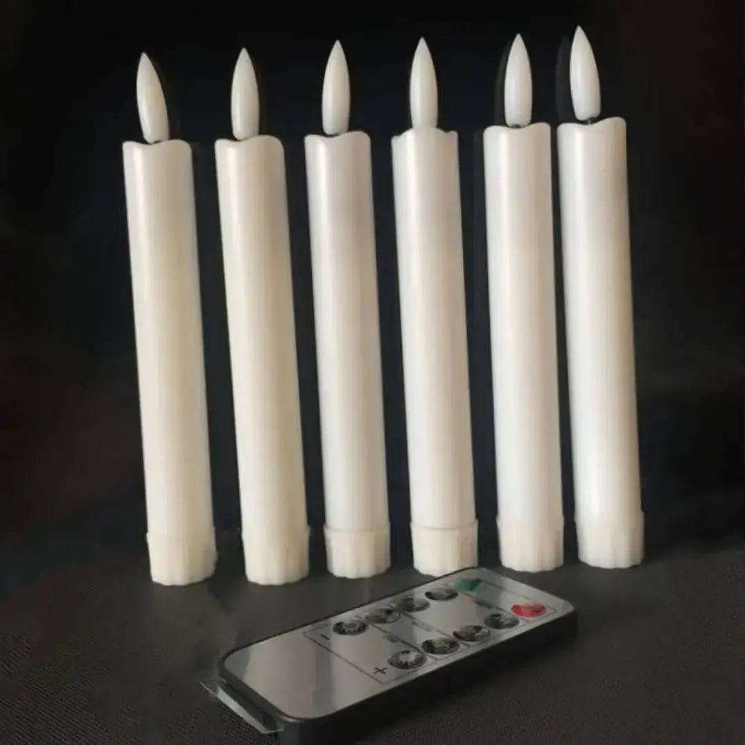 Set of 6 Flameless LED Taper Candles with Remote