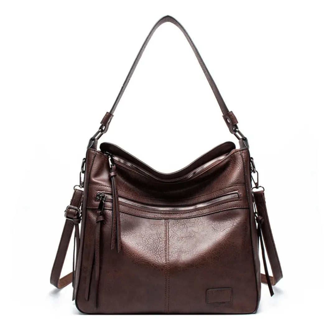 Sorena – Leather Messenger Tote Bag with Multi-Zip Pockets