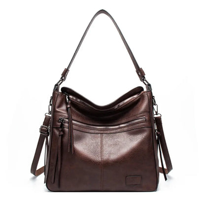 Sorena – Leather Messenger Tote Bag with Multi-Zip Pockets