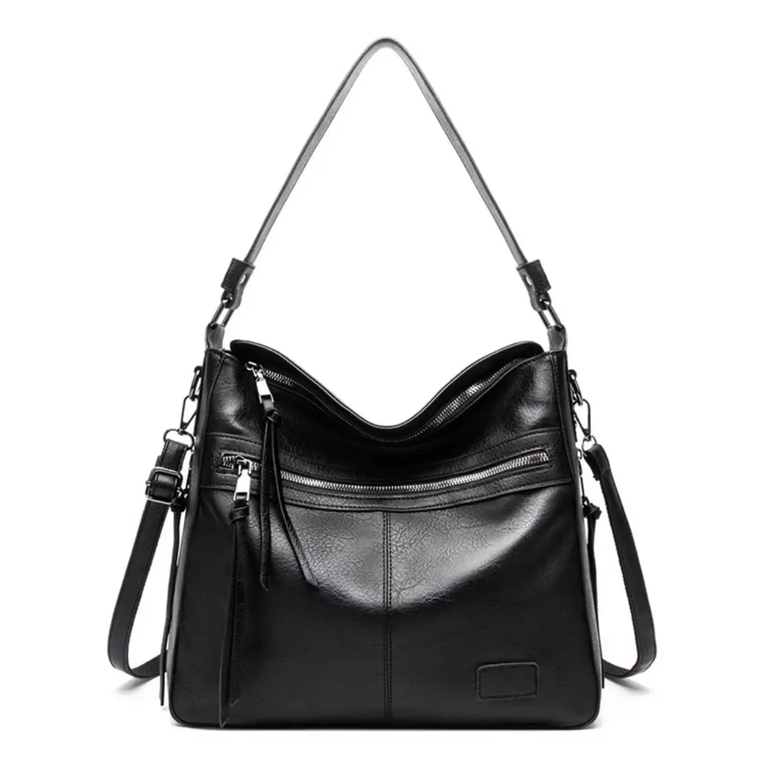 Sorena – Leather Messenger Tote Bag with Multi-Zip Pockets