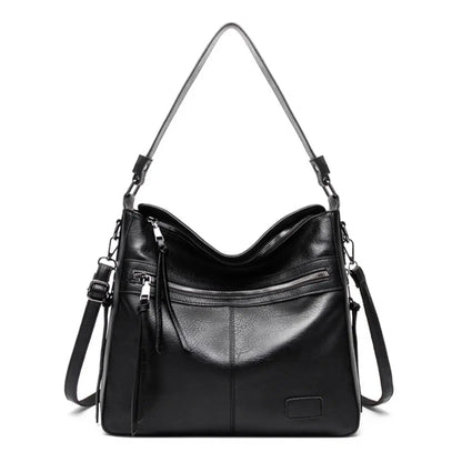 Sorena – Leather Messenger Tote Bag with Multi-Zip Pockets