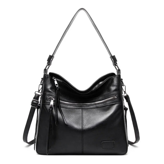 Sorena – Leather Messenger Tote Bag with Multi-Zip Pockets