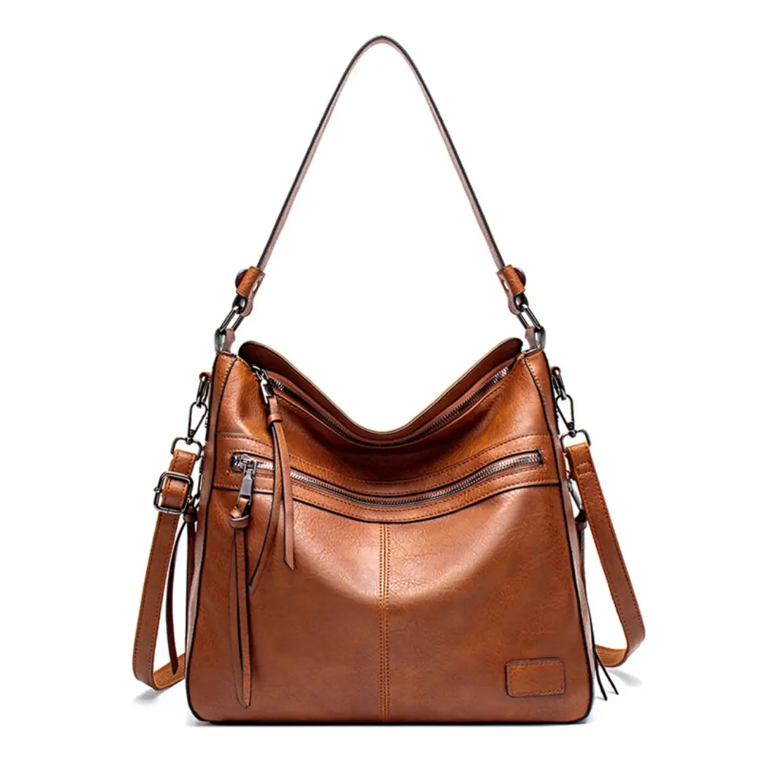 Sorena – Leather Messenger Tote Bag with Multi-Zip Pockets