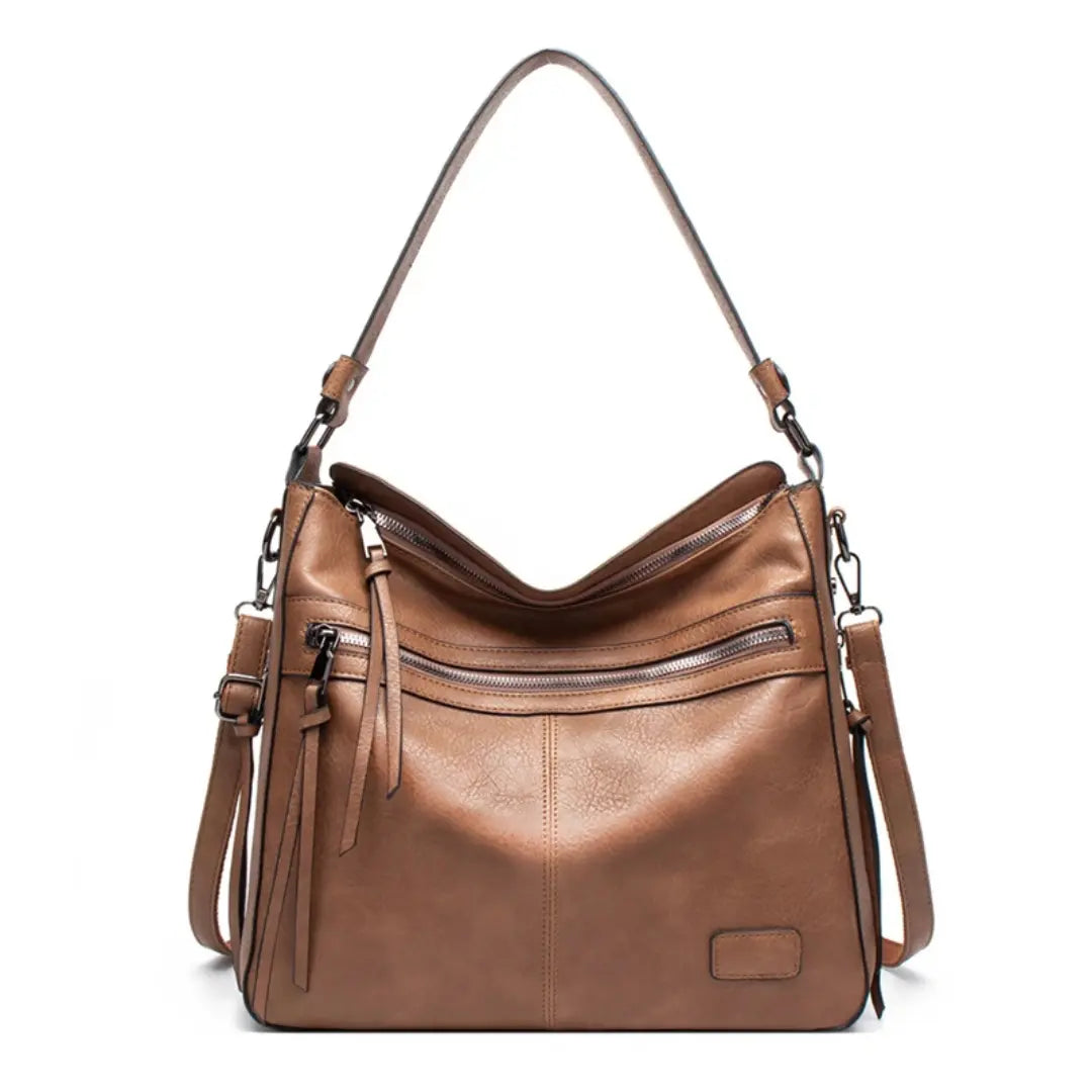 Sorena – Leather Messenger Tote Bag with Multi-Zip Pockets