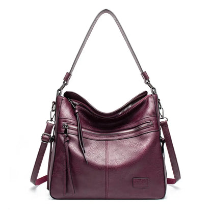 Sorena – Leather Messenger Tote Bag with Multi-Zip Pockets