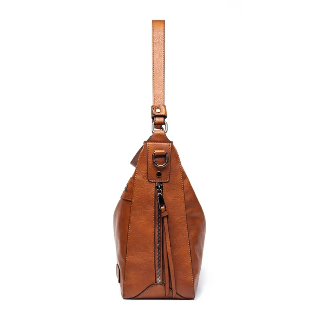Sorena – Leather Messenger Tote Bag with Multi-Zip Pockets
